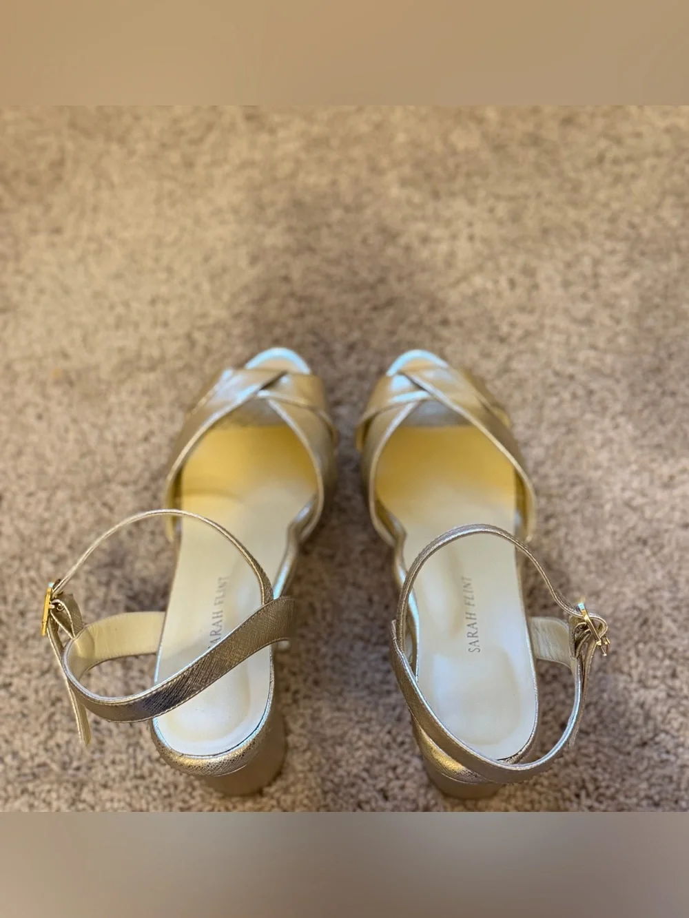 Sarah Flint Perfect Crossover Platform 80 IT 38 US 8 in Gold Textured Saffiano